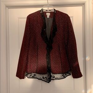 Chico’s tweed red and black jacket